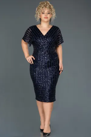 14732 Navy Blue Sequined Sheath Dress