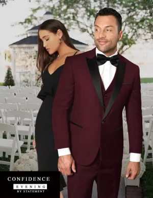 3 Pc. Tailored Fit Tuxedo Peak Lapel Flat Front | TUX-PK-Burgundy