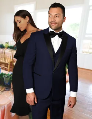 3 Pc. Tailored Fit Tuxedo Peak Lapel Flat Front | TUX-PK-Navy