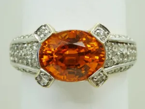 3.88ct tw Natural Mandarin Garnet Earth Mined Diamond Ring 14k Two Tone Size 8