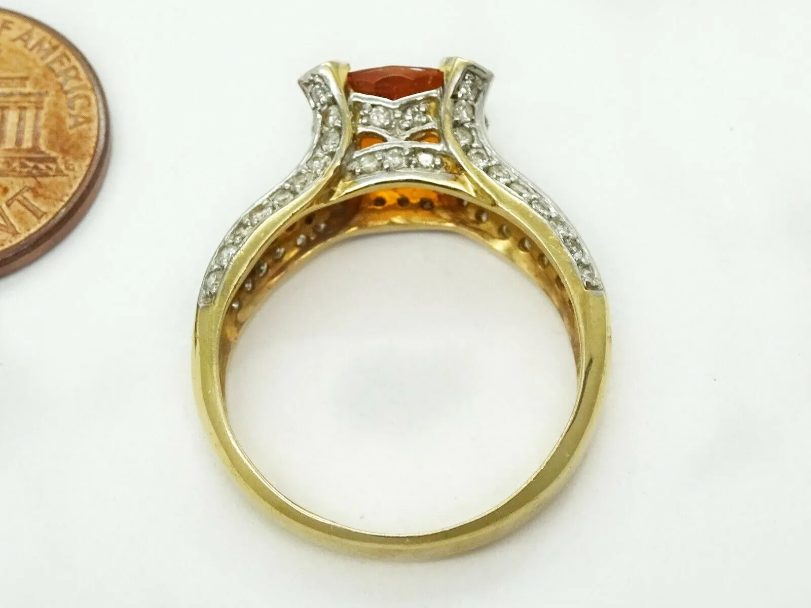 3.88ct tw Natural Mandarin Garnet Earth Mined Diamond Ring 14k Two Tone Size 8