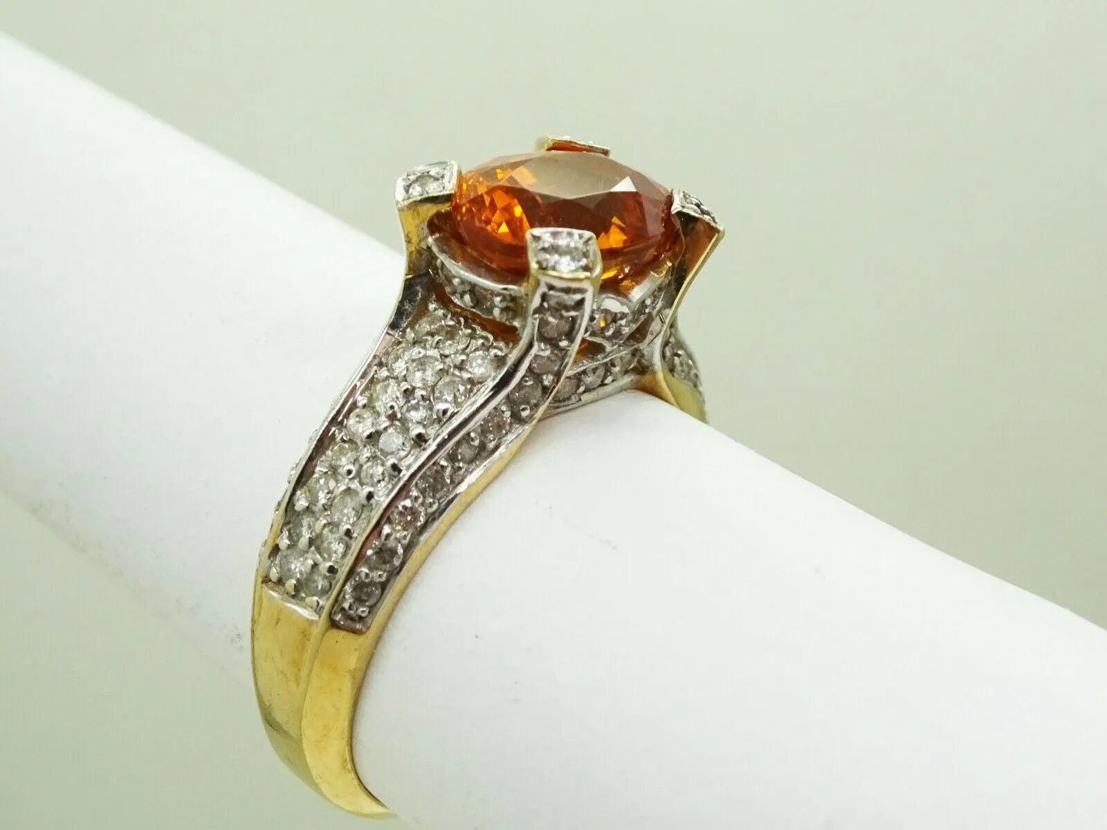 3.88ct tw Natural Mandarin Garnet Earth Mined Diamond Ring 14k Two Tone Size 8