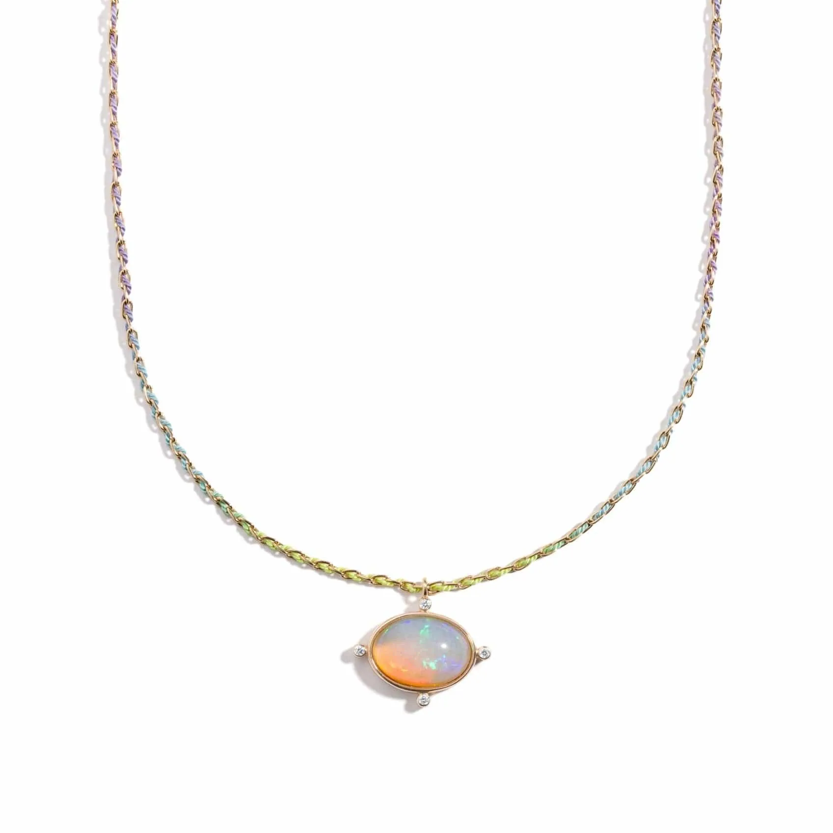 4.95ct opal   cool rainbow silk® woven chain, one of a kind