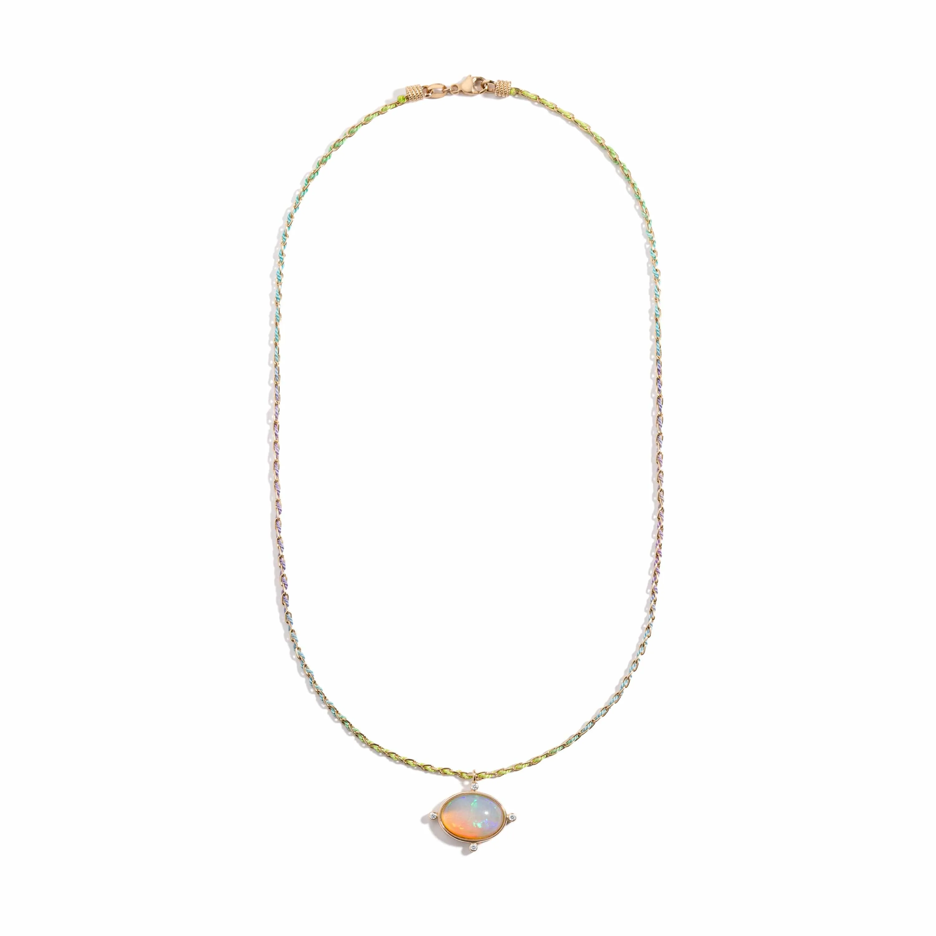 4.95ct opal   cool rainbow silk® woven chain, one of a kind