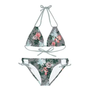 Antoinette Grey Bella Roses Strappy Bikini Set  | Pinup Couture Swim