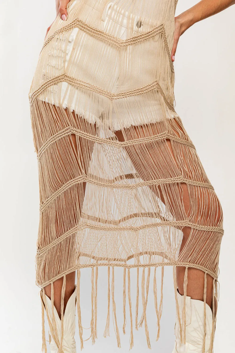 bare illusion fringe dress