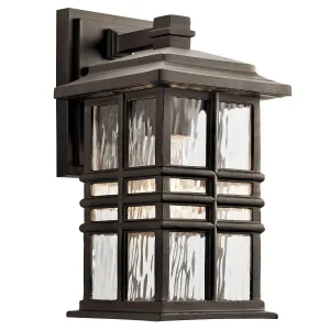 Beacon Square 12 In 1-Light Outdoor Wall Light with Clear Hammered Glass, Bronze Finish