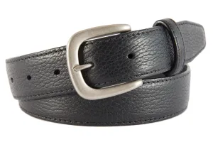 Black Pebbled Leather Belt, Hudson Buckle (Brushed Silver)