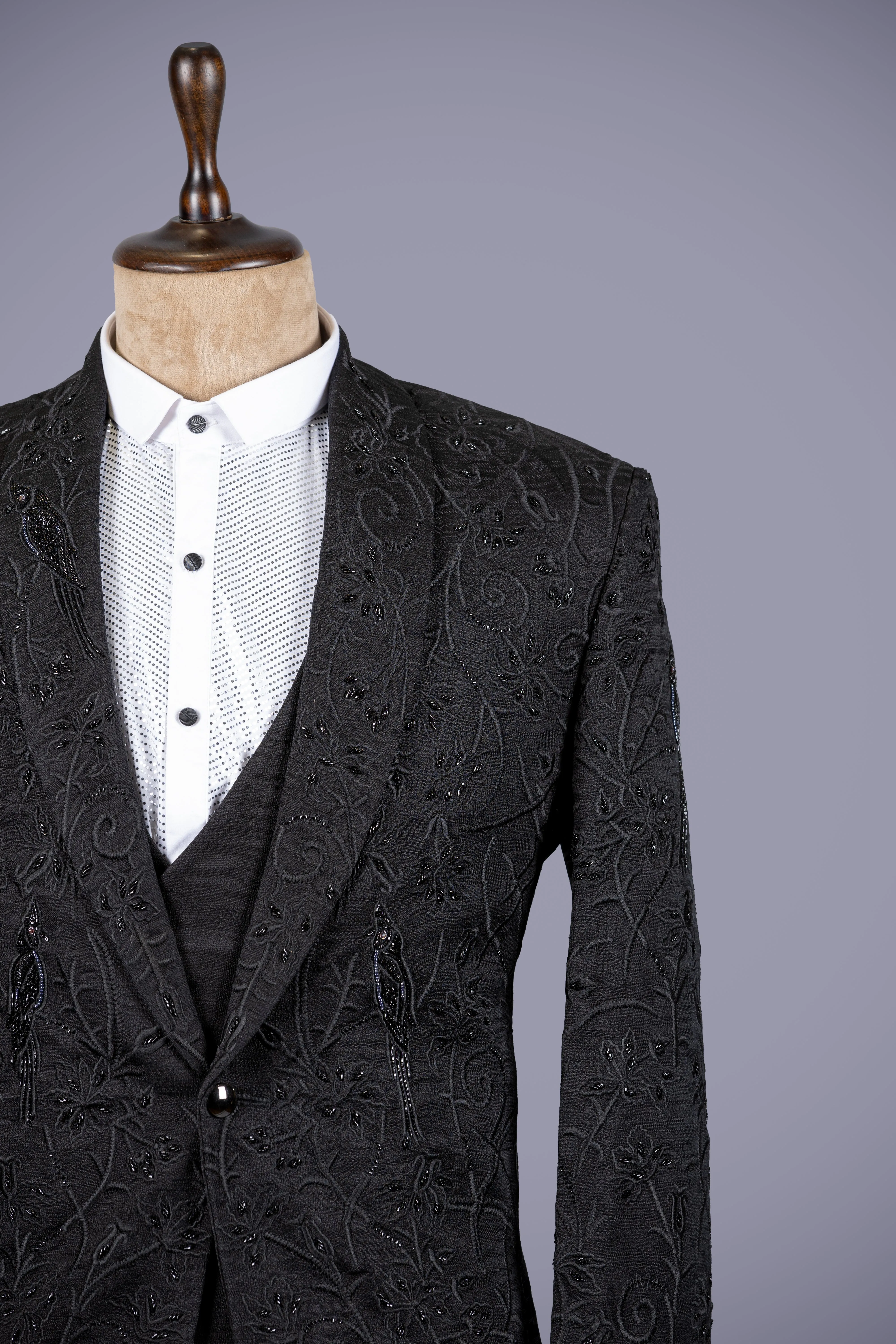 Black Suit with Machine & Handwork Accents