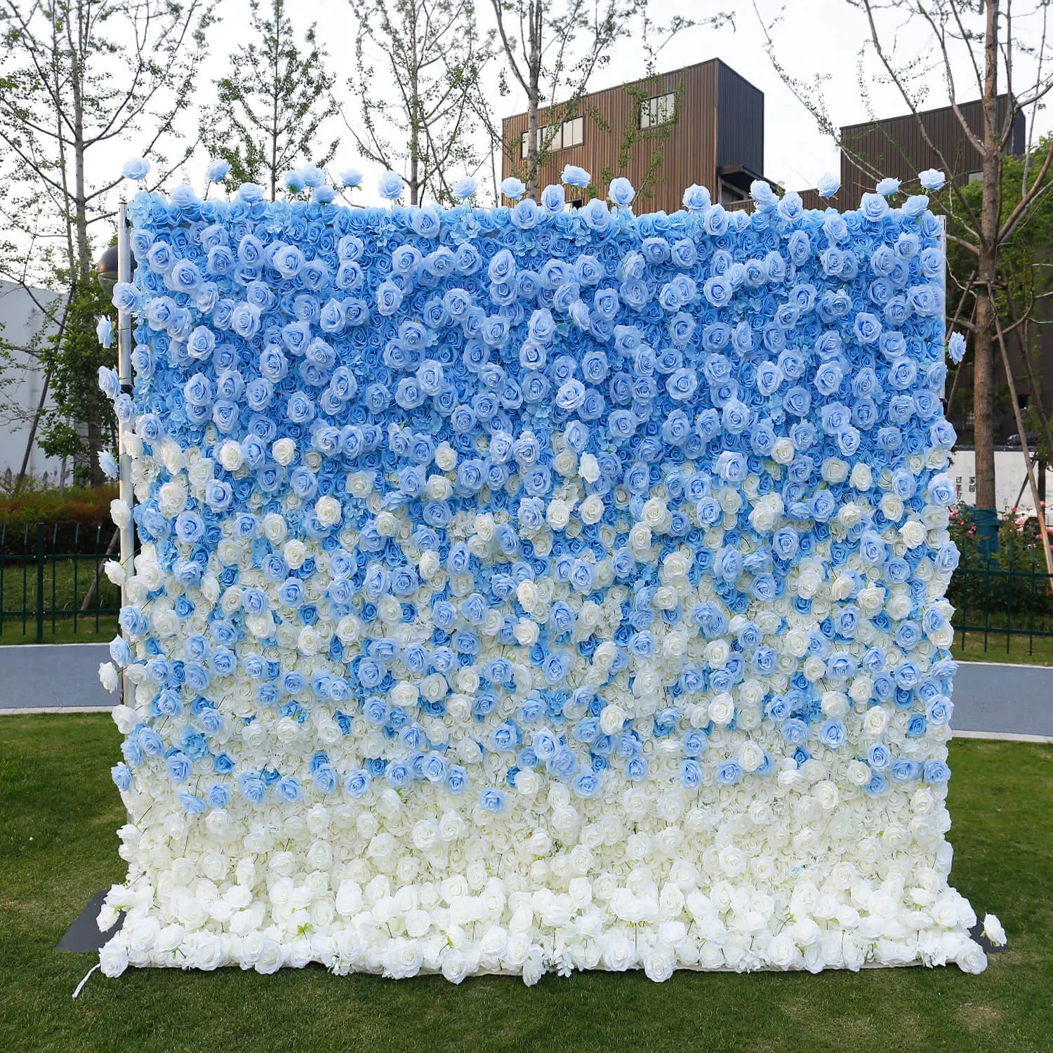 Blue and White Gradient Flower Wall Backdrop for Birthday&Baby Shower Party Decoration