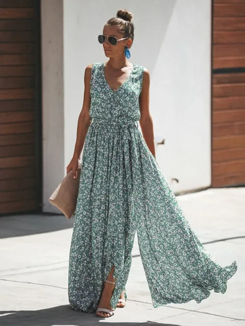 Bohemian Hippie Beach Long Dress Floral Print Maxi Dresses