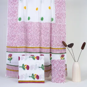 Boota Floral Block Unstitched Suits Cotton With Cotton Dupatta