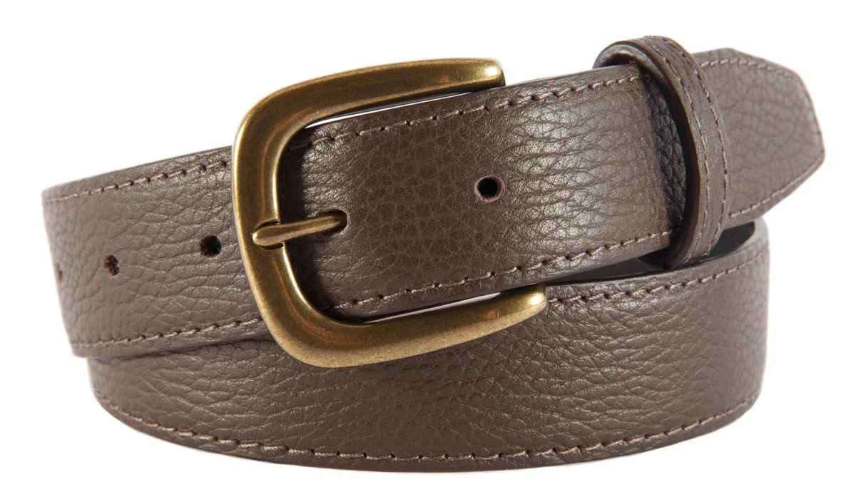 Brown Pebbled Leather Belt, Hudson Buckle (Antique Brass)