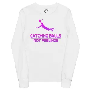 Catching Balls Not Feelings Softball Ombre - Youth Long Sleeve