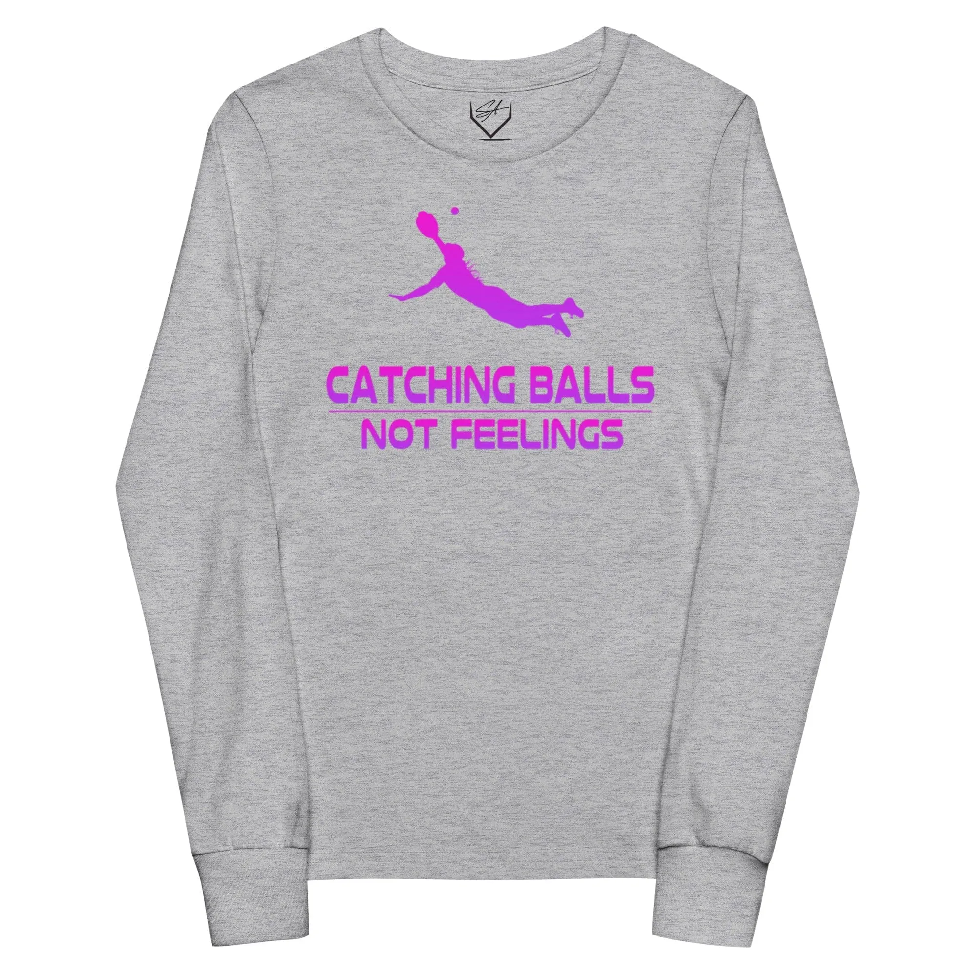 Catching Balls Not Feelings Softball Ombre - Youth Long Sleeve