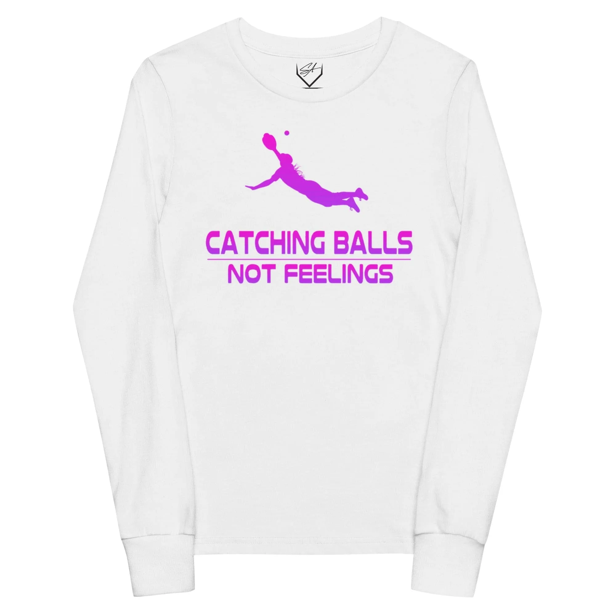 Catching Balls Not Feelings Softball Ombre - Youth Long Sleeve