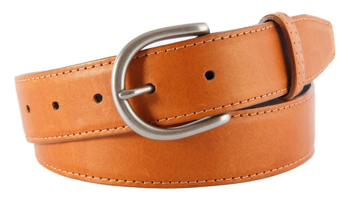 Cognac Smooth Leather Belt, Soho Buckle (Brushed Silver)