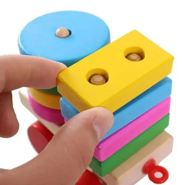 Colorful Geometric Figure Digital Wooden Train Toy