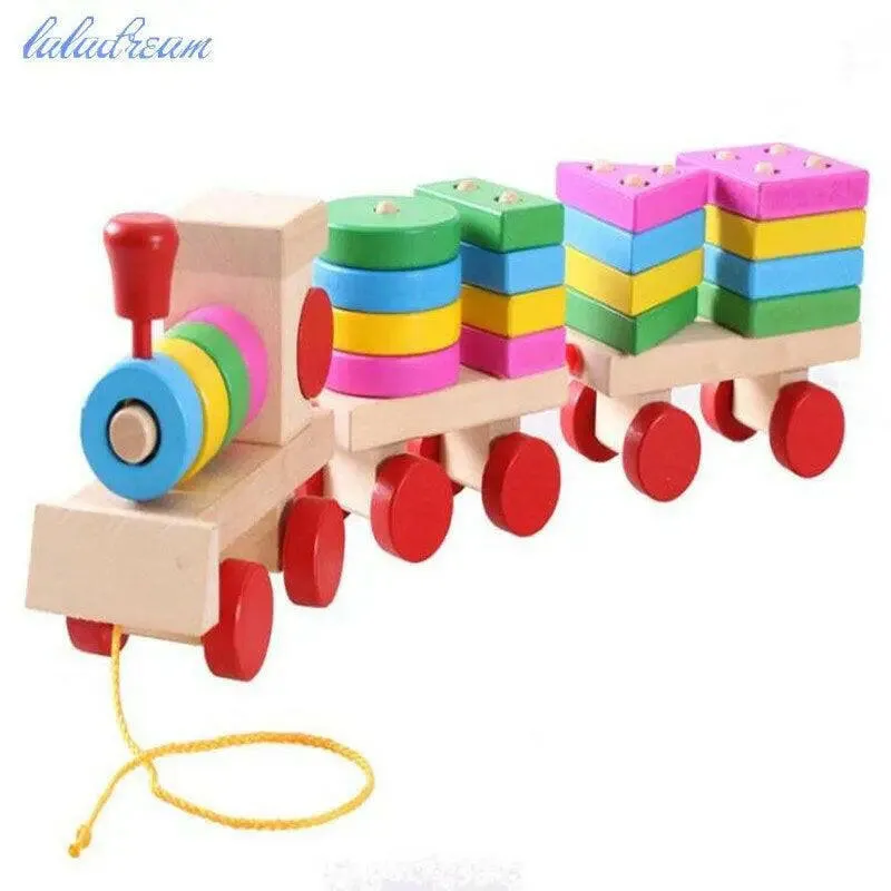 Colorful Geometric Figure Digital Wooden Train Toy