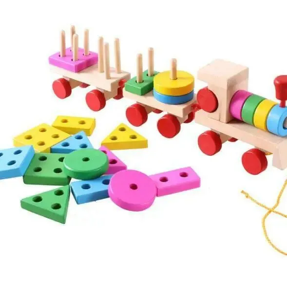 Colorful Geometric Figure Digital Wooden Train Toy