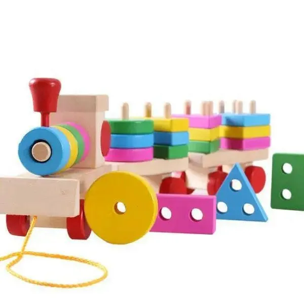 Colorful Geometric Figure Digital Wooden Train Toy