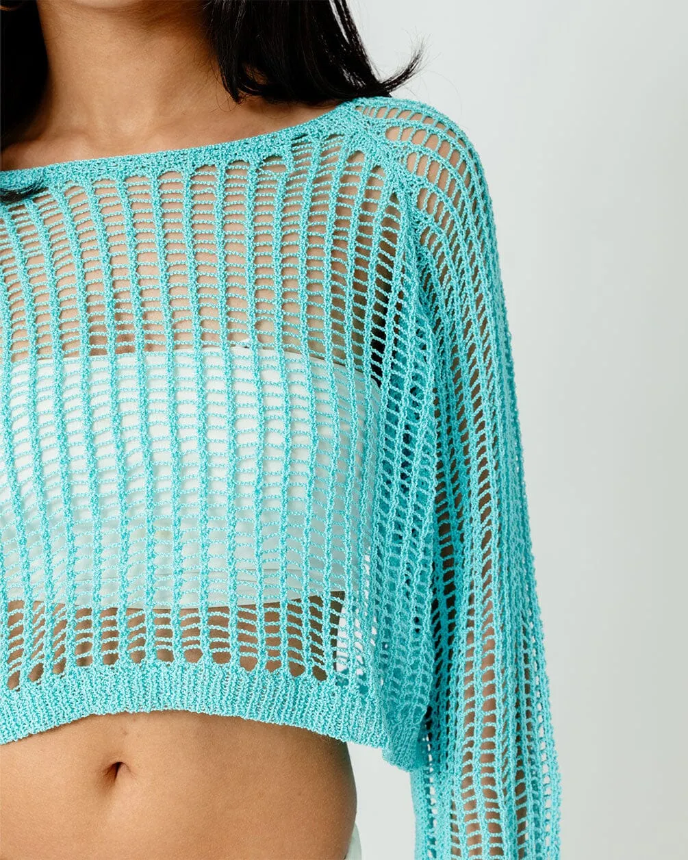 Cyan Fishnet Top