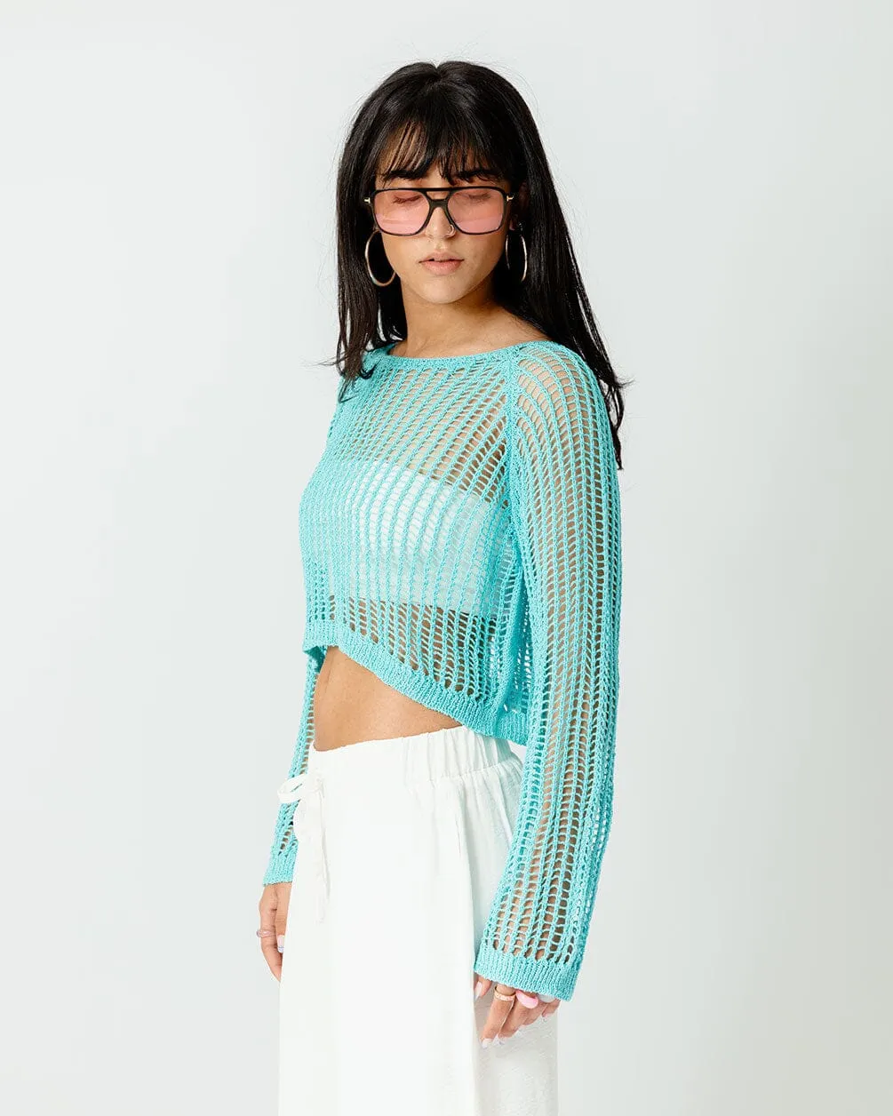 Cyan Fishnet Top