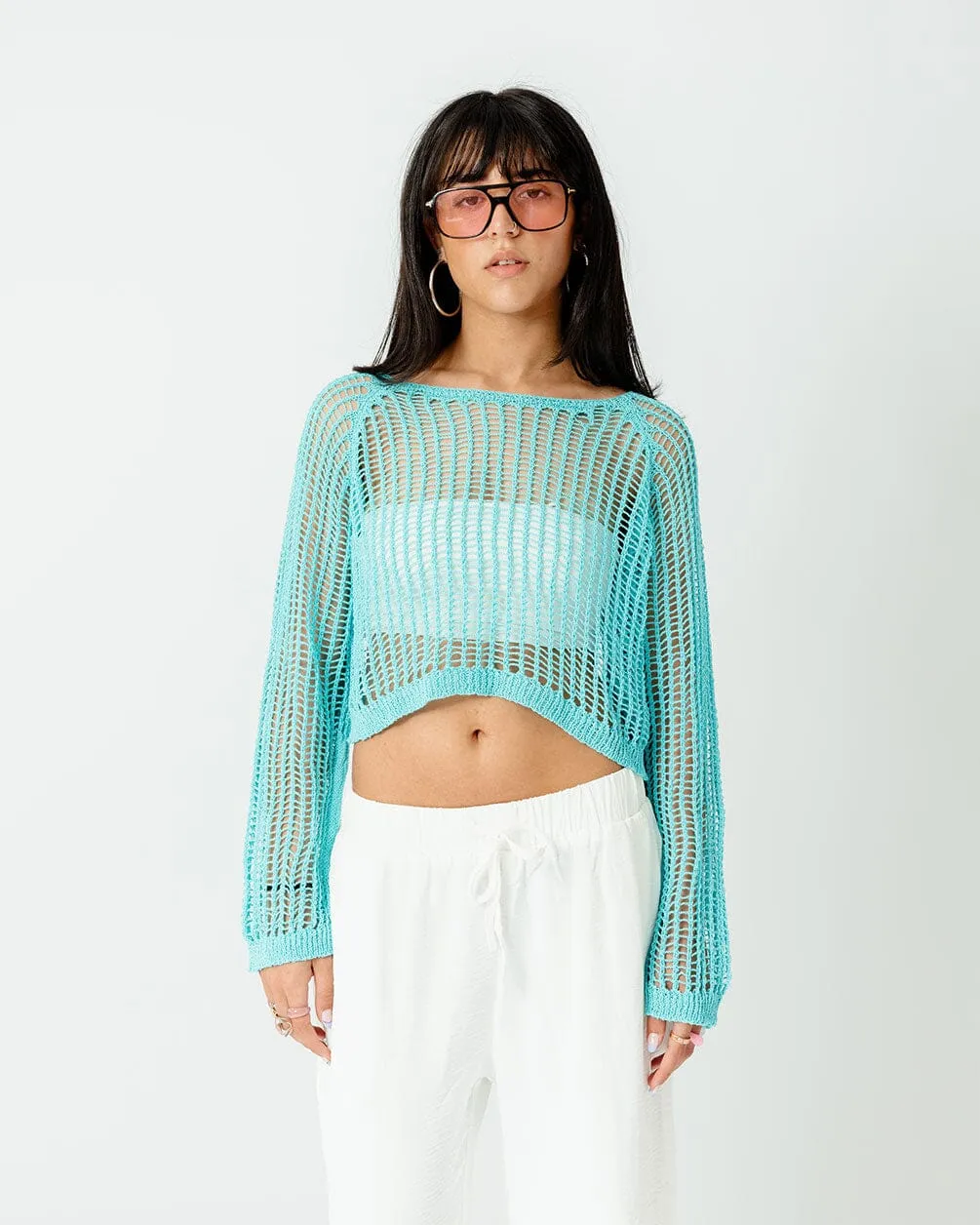 Cyan Fishnet Top