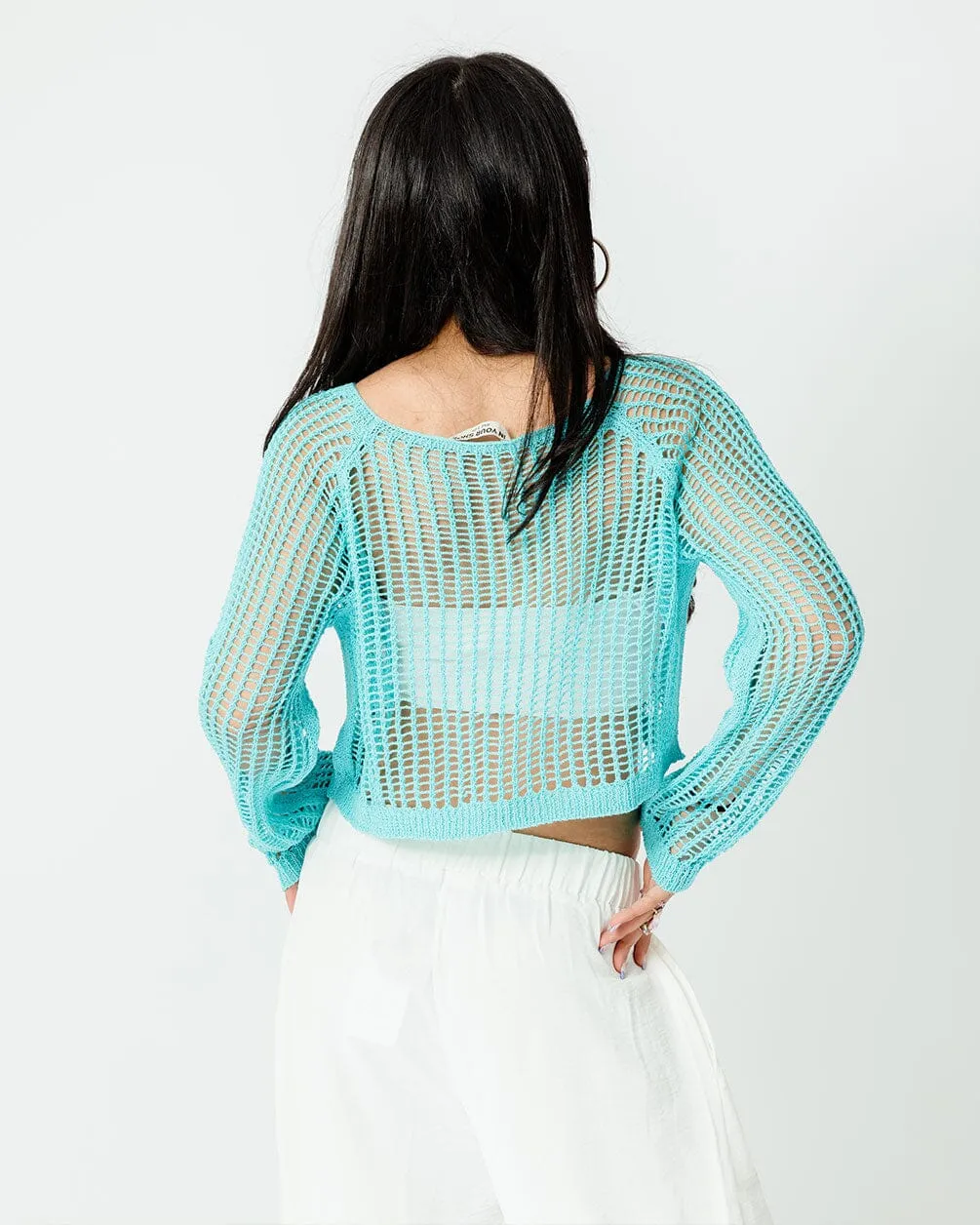 Cyan Fishnet Top