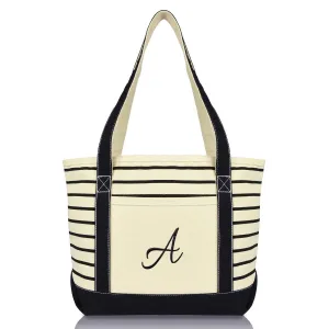 Dalix Striped A-Initial Tote Bag Womens Ballent Letter A