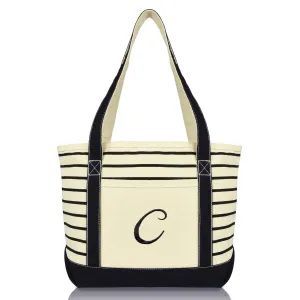 Dalix Striped C-Initial Tote Bag Womens Ballent Letter C