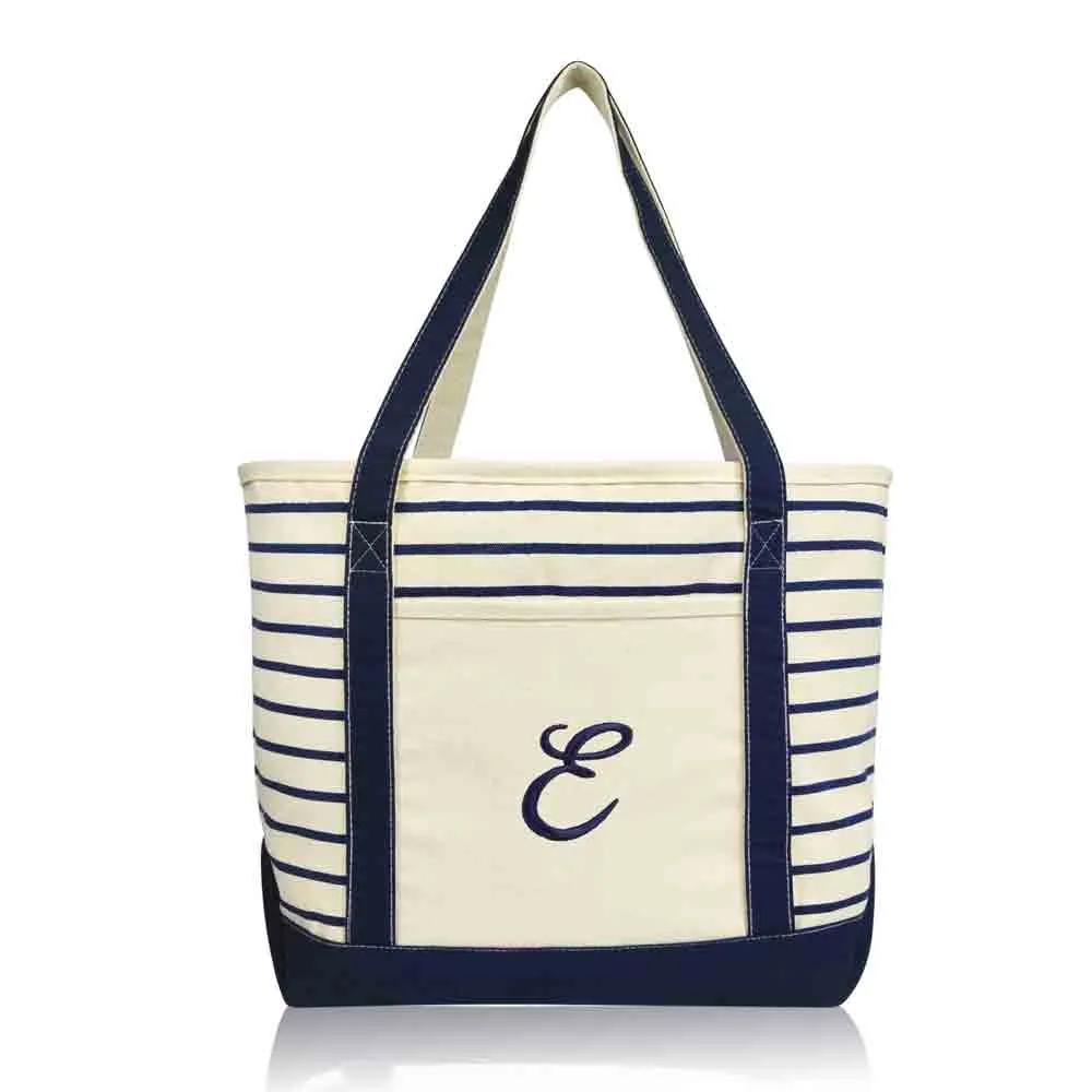 Dalix Striped E-Initial Tote Bag Womens Ballent Letter E