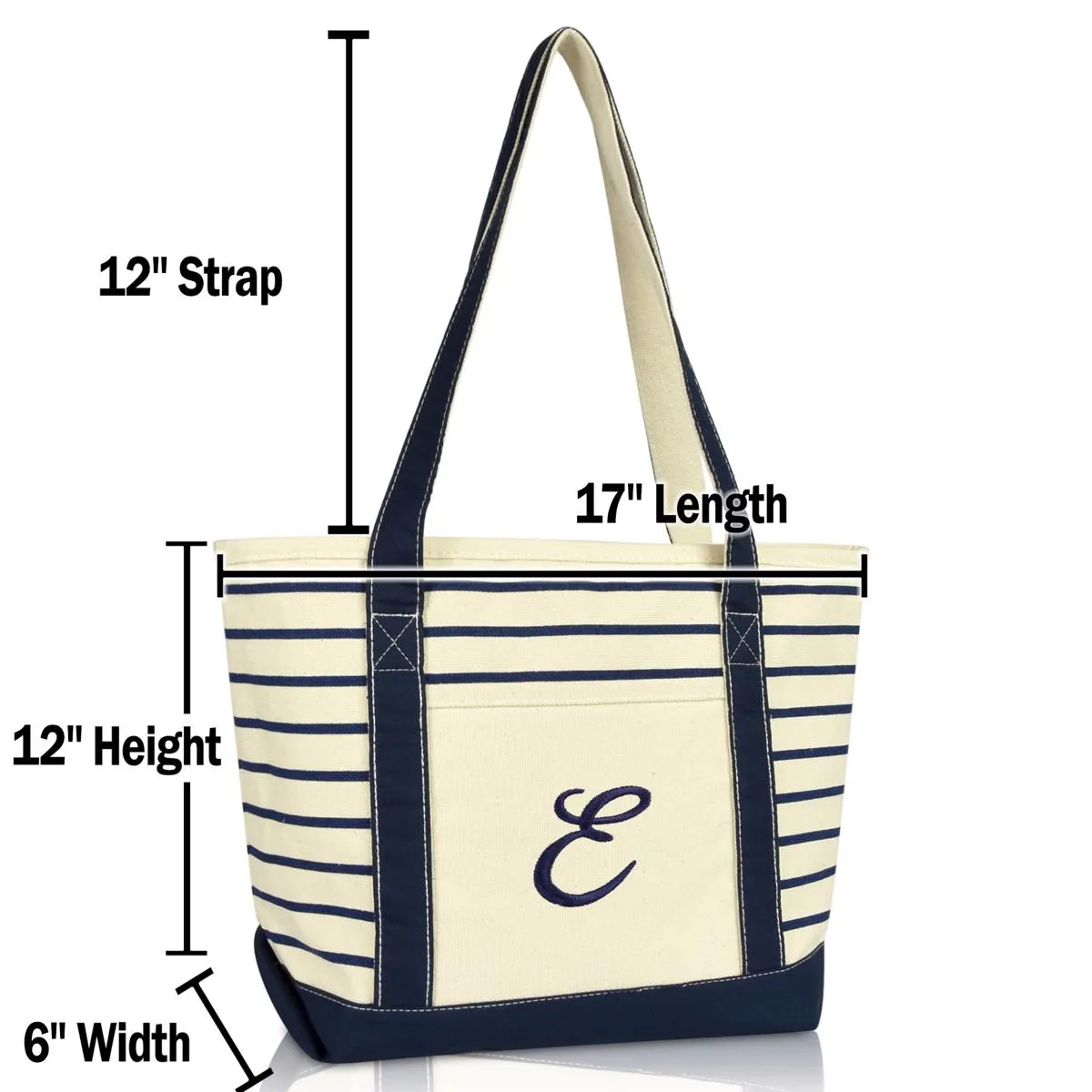 Dalix Striped E-Initial Tote Bag Womens Ballent Letter E