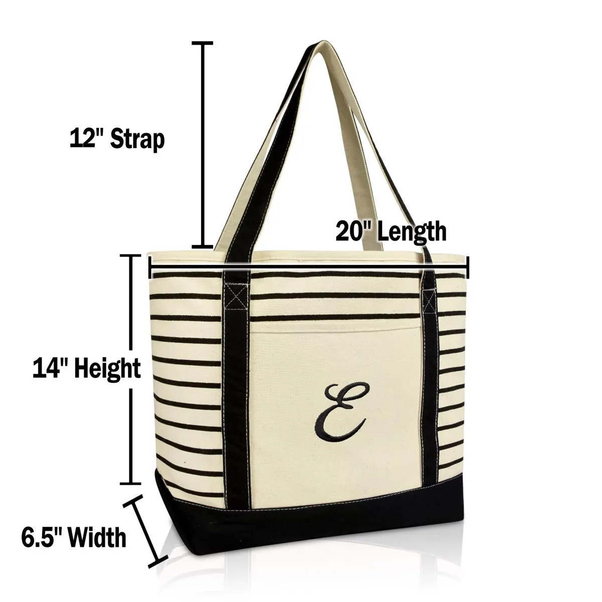 Dalix Striped E-Initial Tote Bag Womens Ballent Letter E