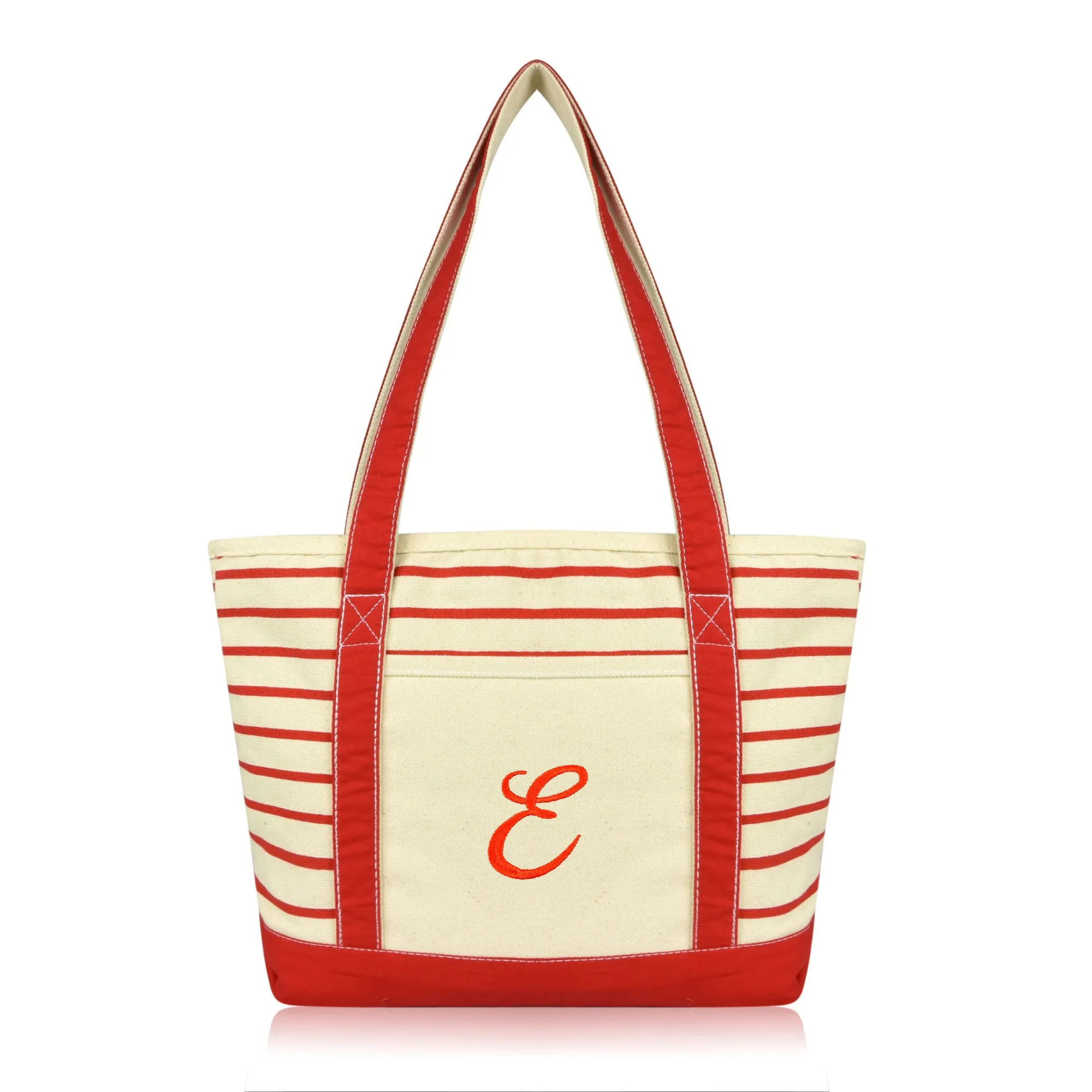 Dalix Striped E-Initial Tote Bag Womens Ballent Letter E