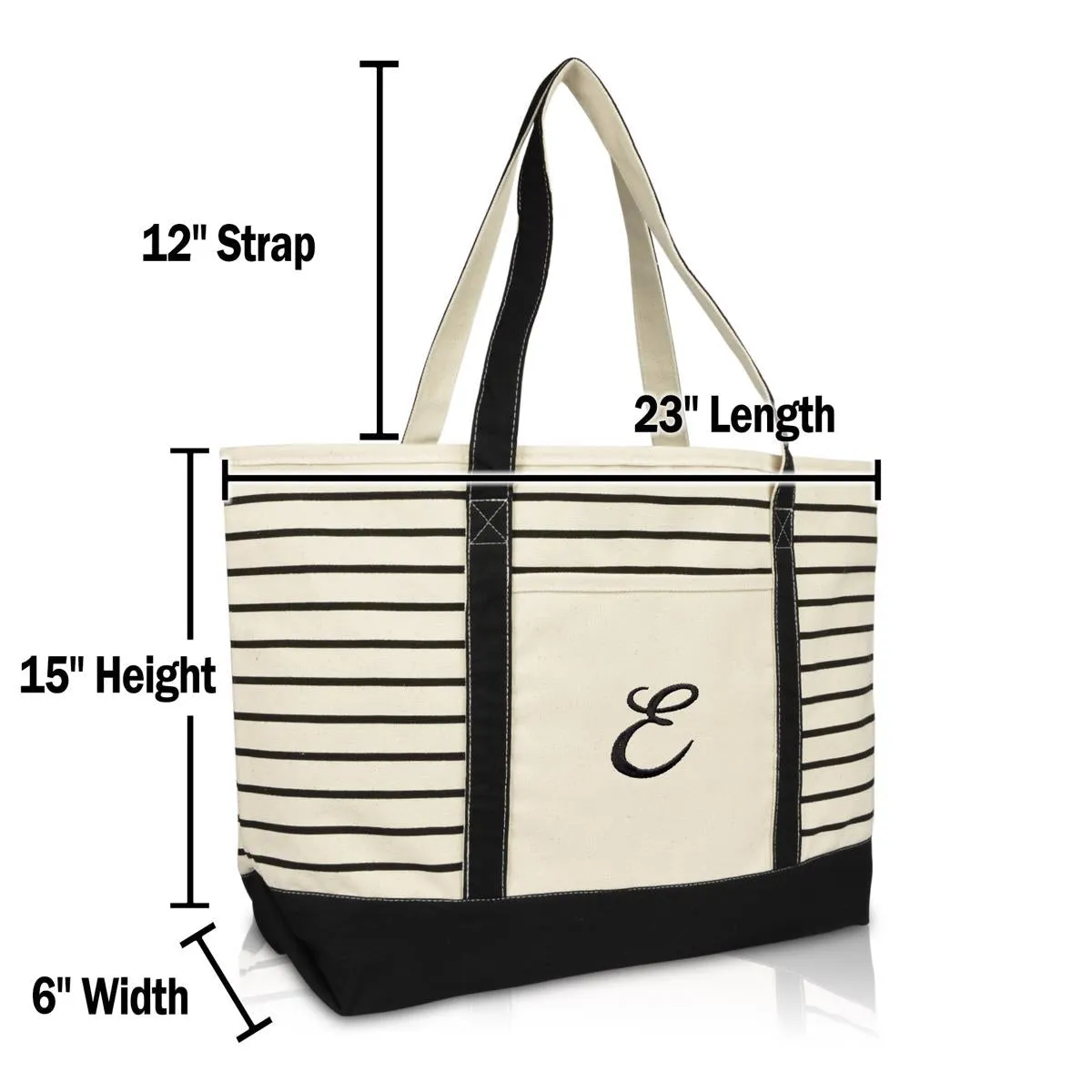 Dalix Striped E-Initial Tote Bag Womens Ballent Letter E