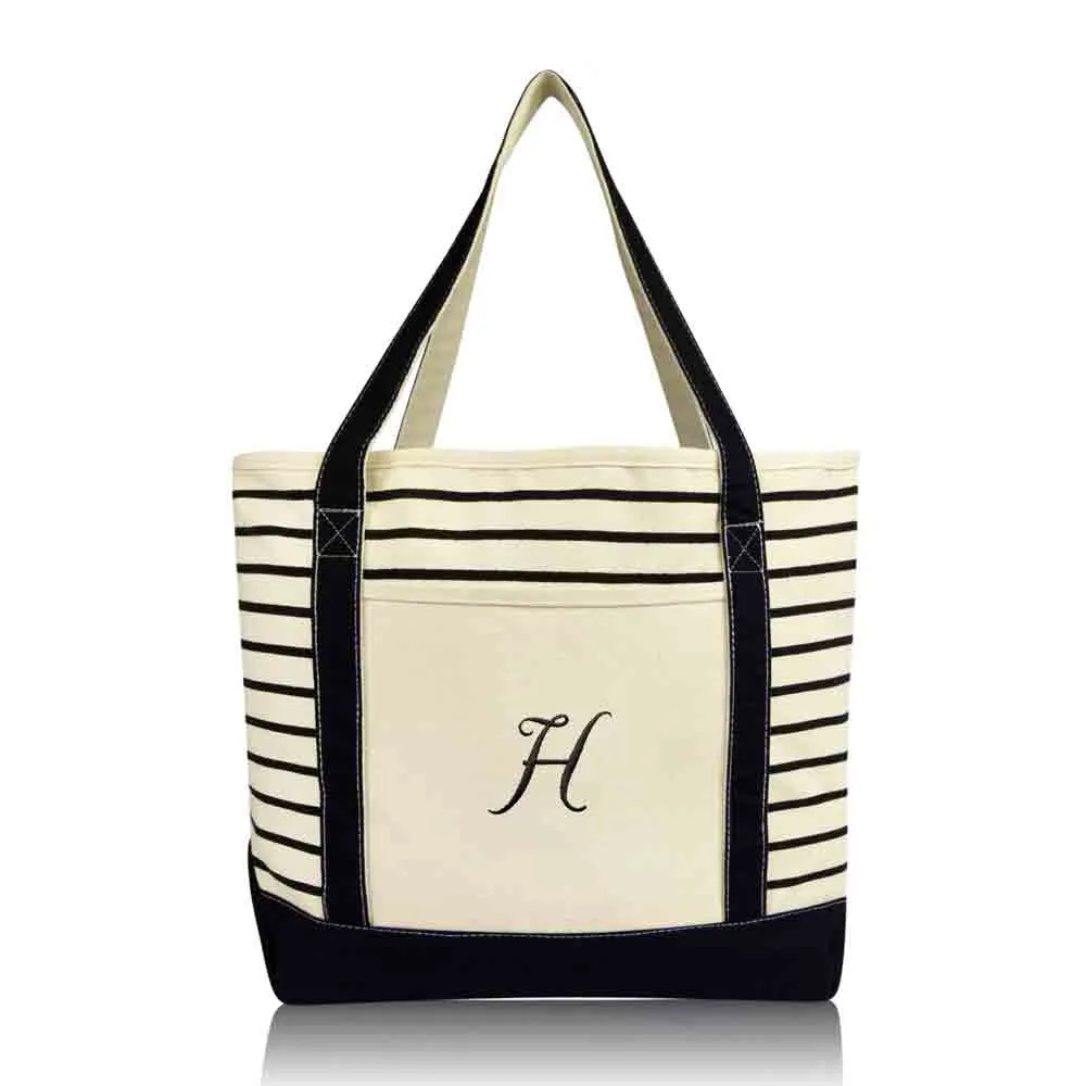 Dalix Striped H-Initial Tote Bag Womens Ballent Letter H