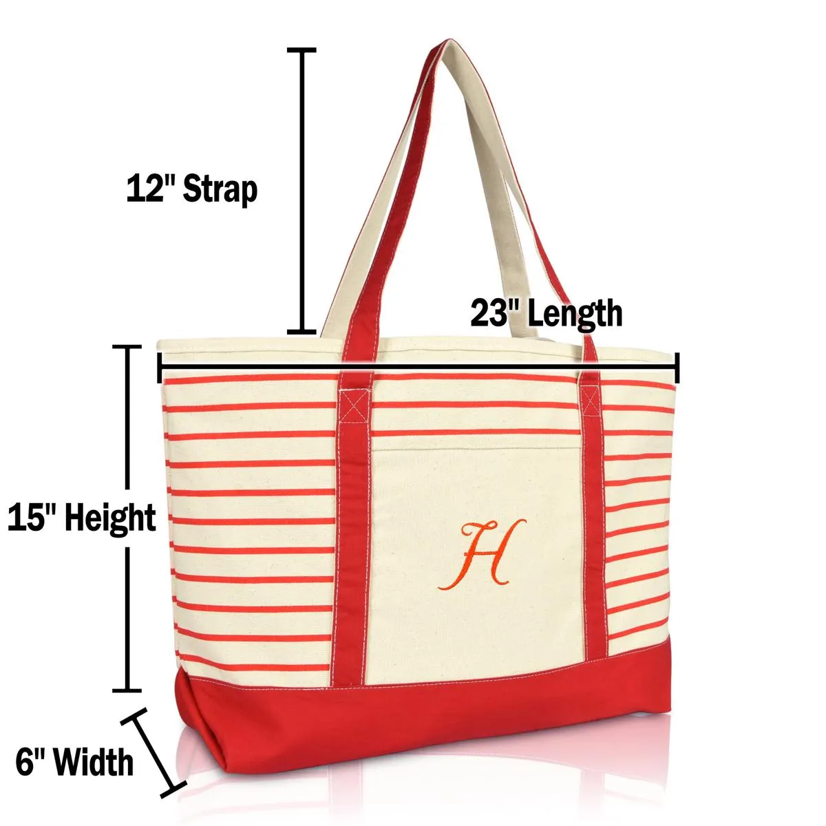 Dalix Striped H-Initial Tote Bag Womens Ballent Letter H