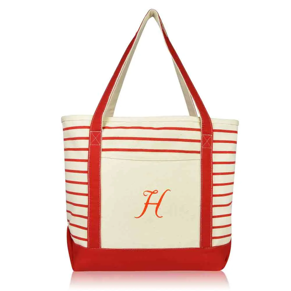 Dalix Striped H-Initial Tote Bag Womens Ballent Letter H