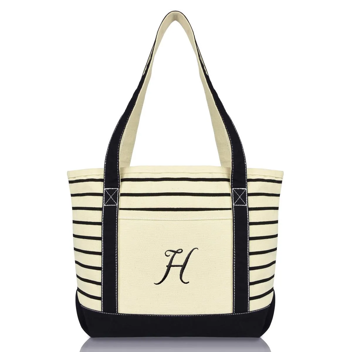 Dalix Striped H-Initial Tote Bag Womens Ballent Letter H