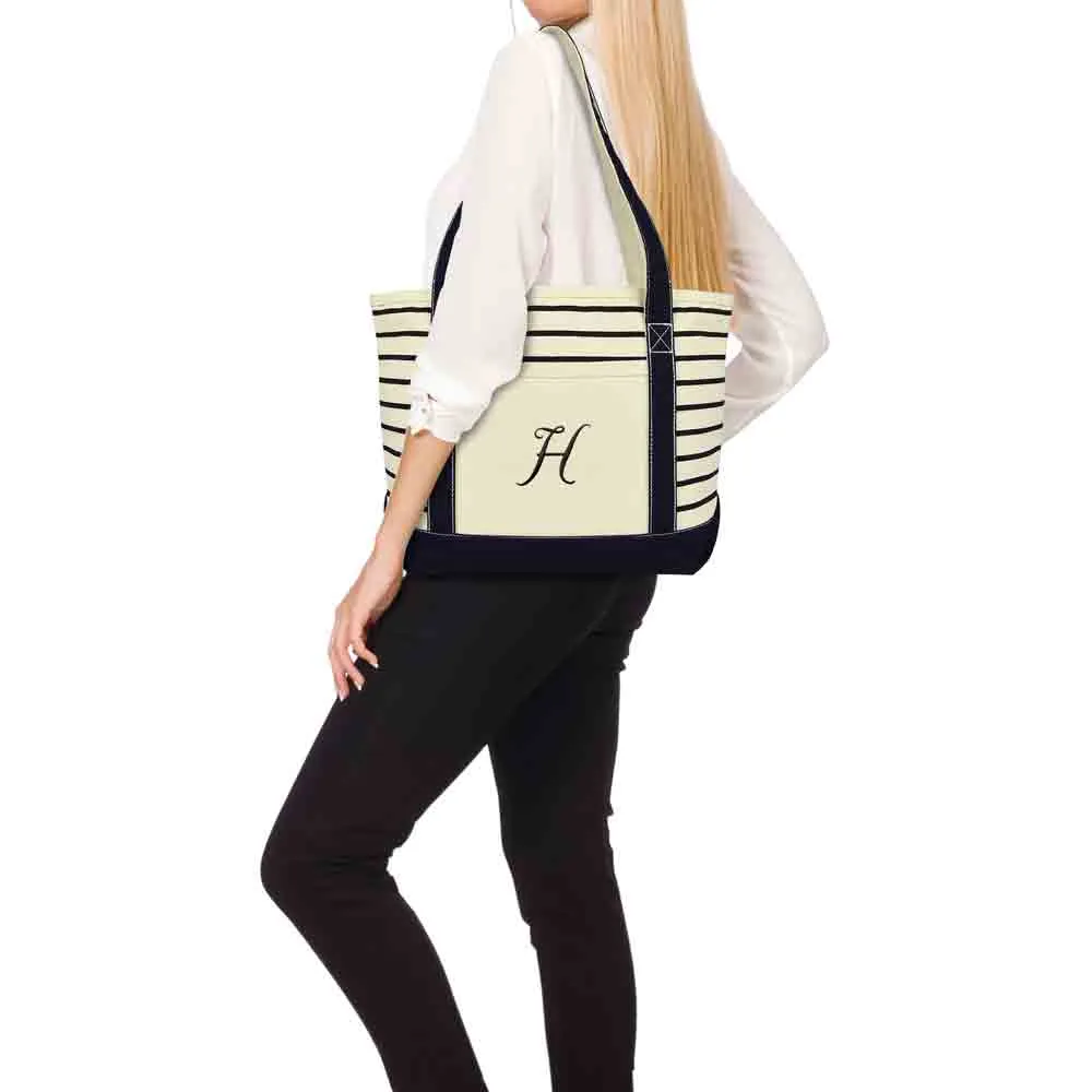 Dalix Striped H-Initial Tote Bag Womens Ballent Letter H