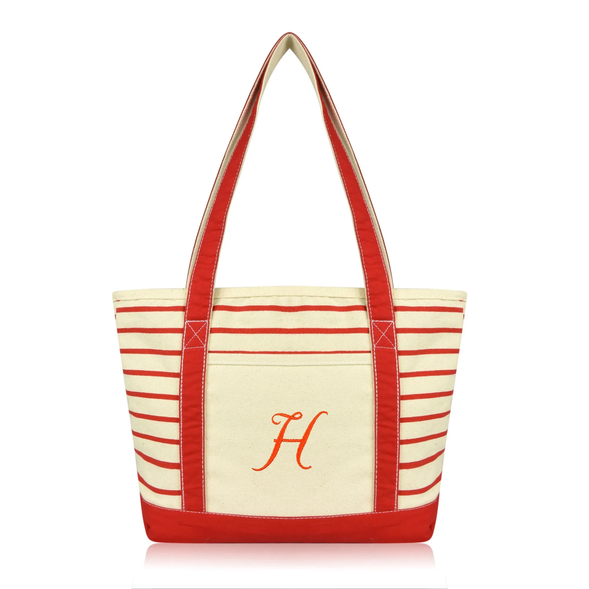 Dalix Striped H-Initial Tote Bag Womens Ballent Letter H