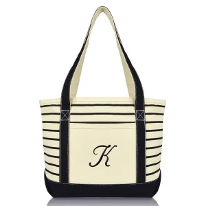 Dalix Striped K-Initial Tote Bag Womens Ballent Letter K