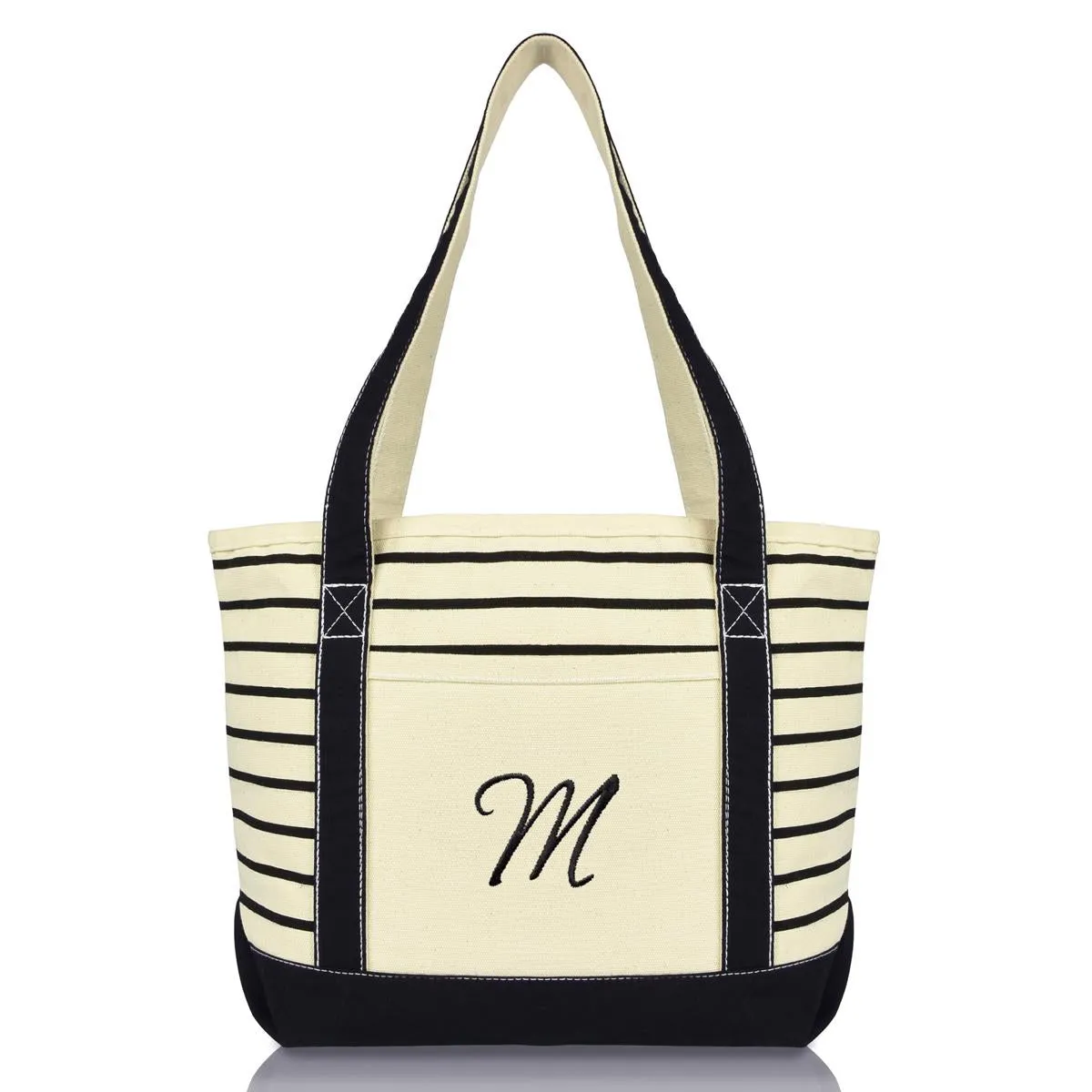 Dalix Striped M-Initial Tote Bag Womens Ballent Letter M