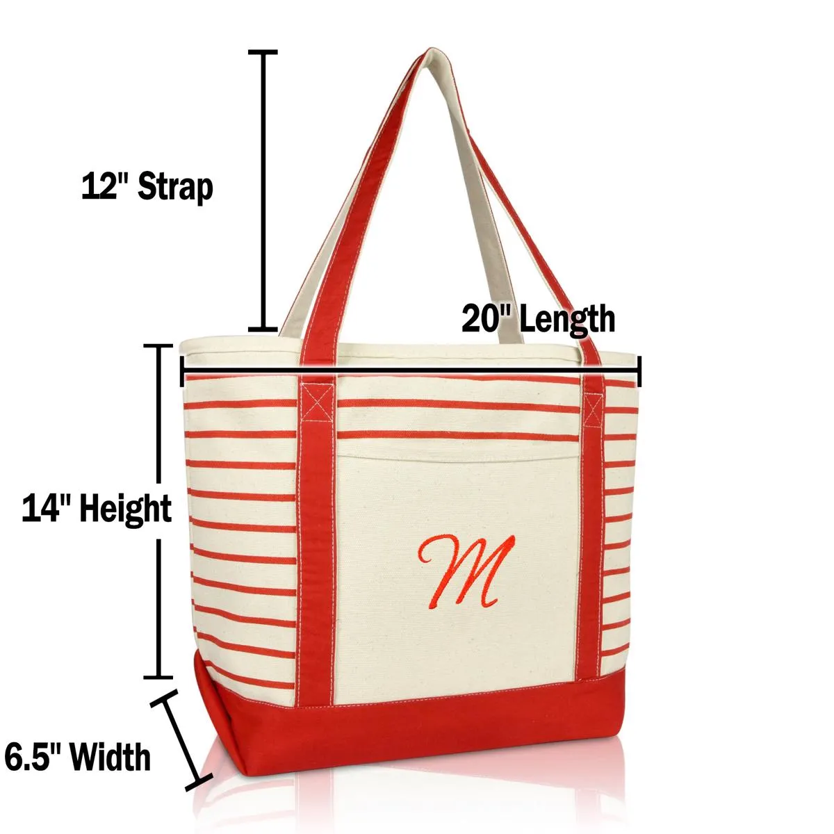 Dalix Striped M-Initial Tote Bag Womens Ballent Letter M