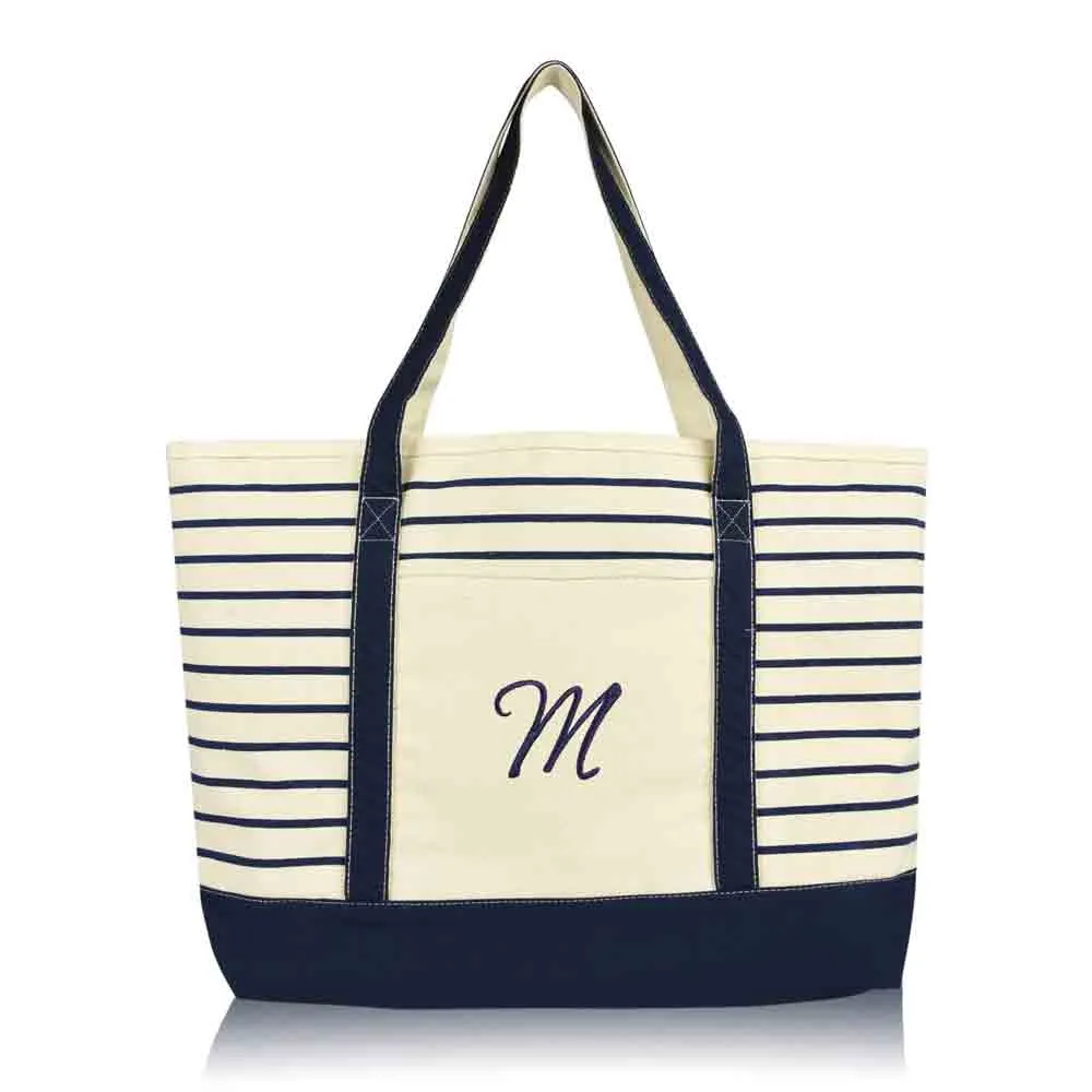 Dalix Striped M-Initial Tote Bag Womens Ballent Letter M