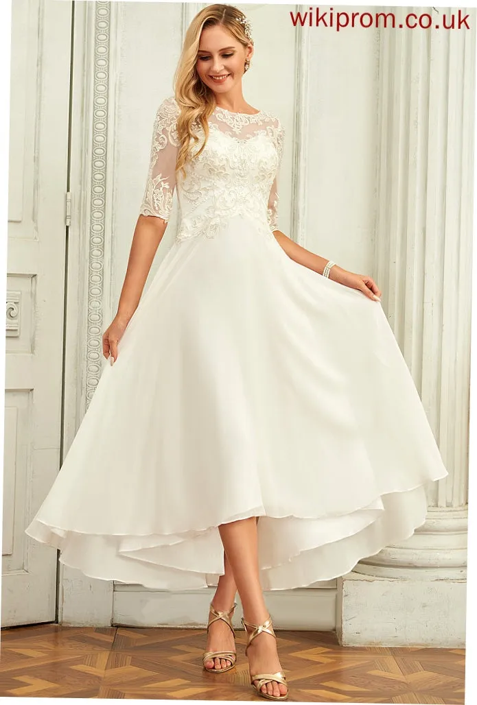 Desirae Wedding Neck Dress Asymmetrical Beading Chiffon Wedding Dresses A-Line Sequins Lace Scoop With