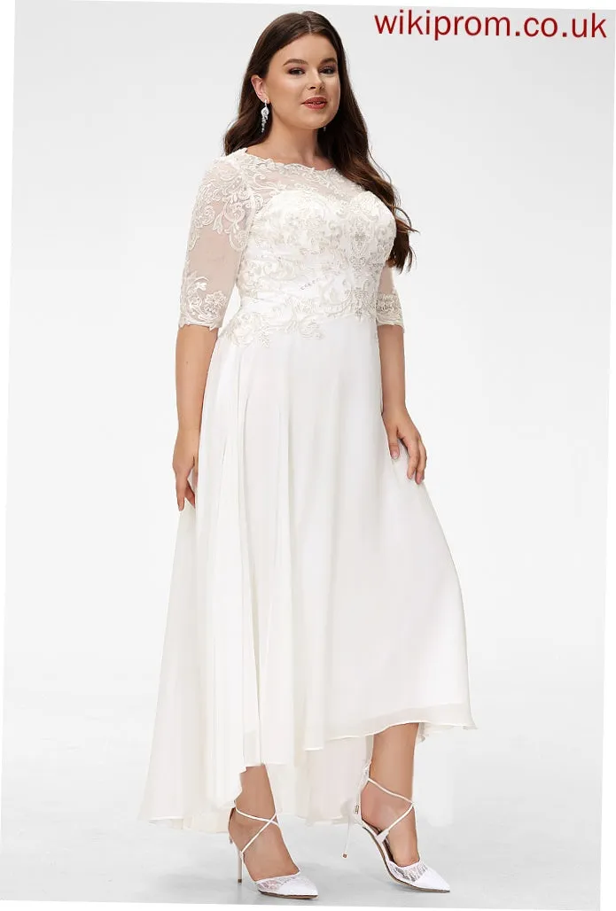 Desirae Wedding Neck Dress Asymmetrical Beading Chiffon Wedding Dresses A-Line Sequins Lace Scoop With