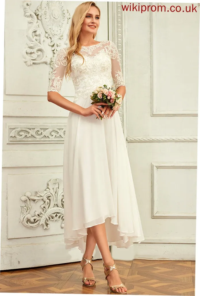 Desirae Wedding Neck Dress Asymmetrical Beading Chiffon Wedding Dresses A-Line Sequins Lace Scoop With