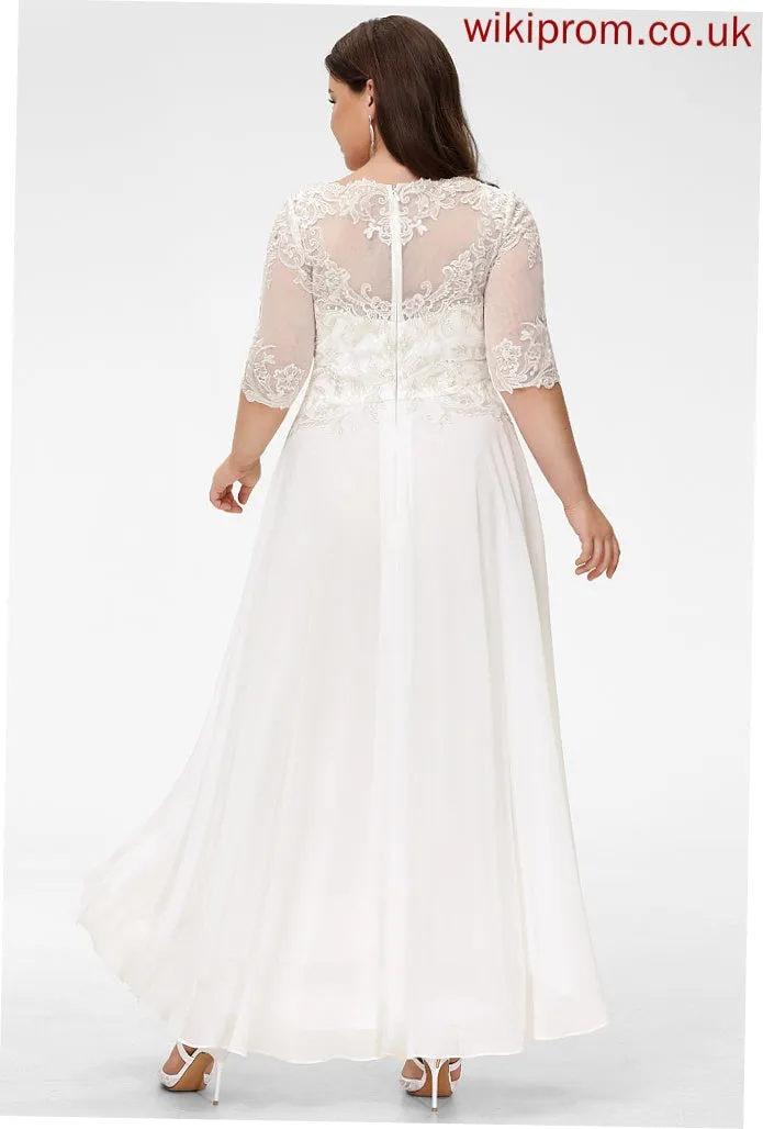 Desirae Wedding Neck Dress Asymmetrical Beading Chiffon Wedding Dresses A-Line Sequins Lace Scoop With